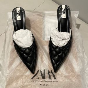 Zara Heeled Leather Quilted Mule